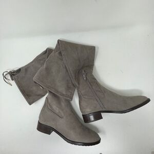 Ivanka Trump Women's Knee High Low Heel Tall Boots Faux Suede Grey Size 5.5M